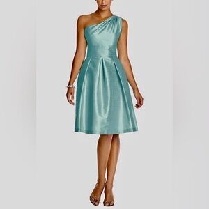 Alfred Sung Seaside‎ Blue One Shoulder Midi Cocktail Bridesmaid Dress Size 6